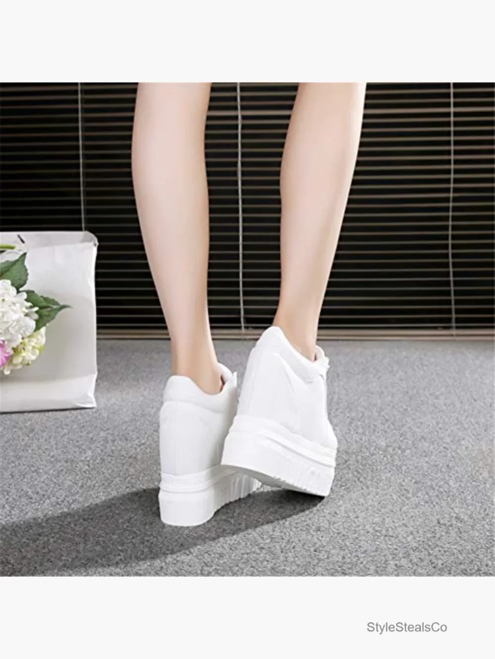 Lace-Up Platform Wedge Sneakers Hidden Heel Memory Foam Casual Walking Shoes - Picture 6 of 7